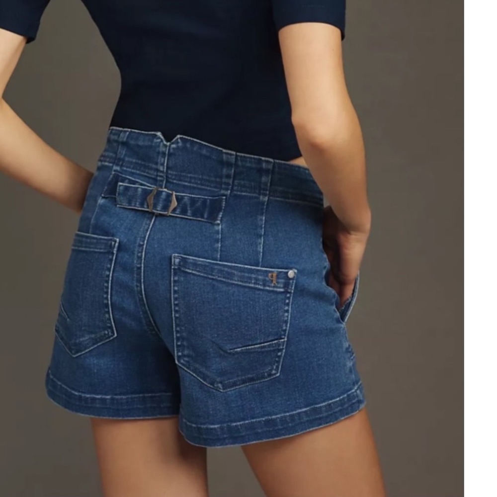 Anthropologie Pilcro The Kit High Rise Cinch Back Denim Sailor Shorts Blue 26 - Picture 2 of 5